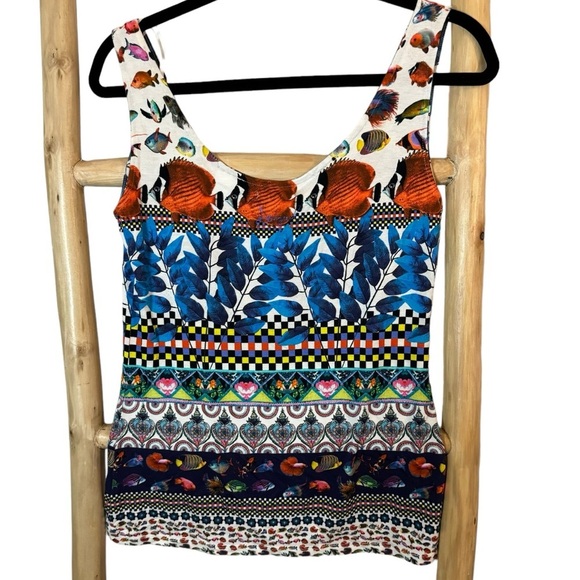 Desigual Georgina slim fit sleeveless tee tank top tropical fish print small NWT - Picture 5 of 11